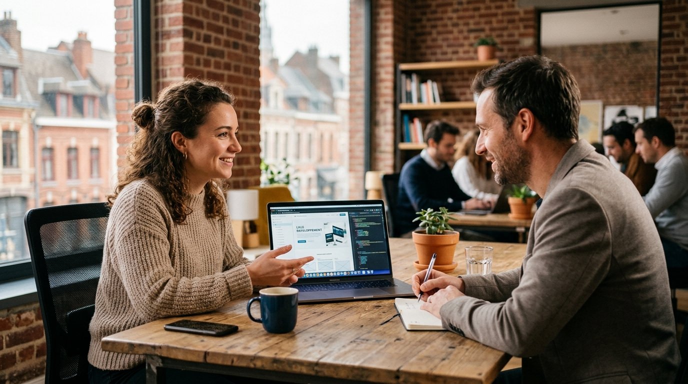 Dirigeant de TPE échangeant avec un développeur web freelance à Lille